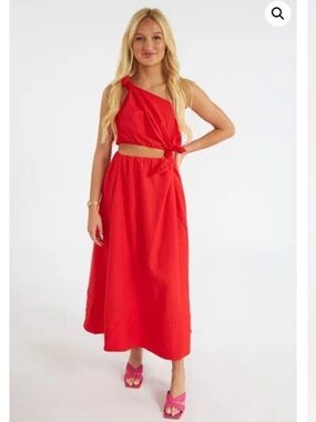 FARM Rio One Shoulder Knotted Red Midi Dress
